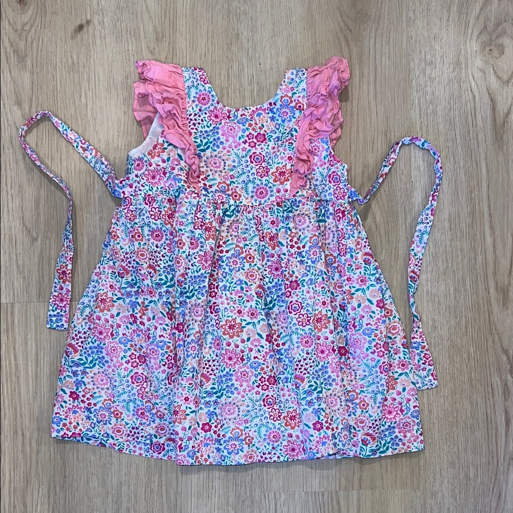 Sweetdil Size 2 Floral Pink and Blue Ruffle Dress